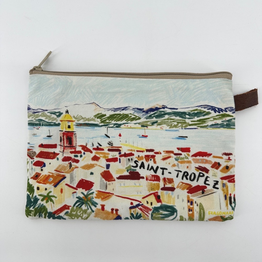 Fragonard Saint-Tropez Canvas Zipper Pouch Cosmetic Travel Bag French Riviera